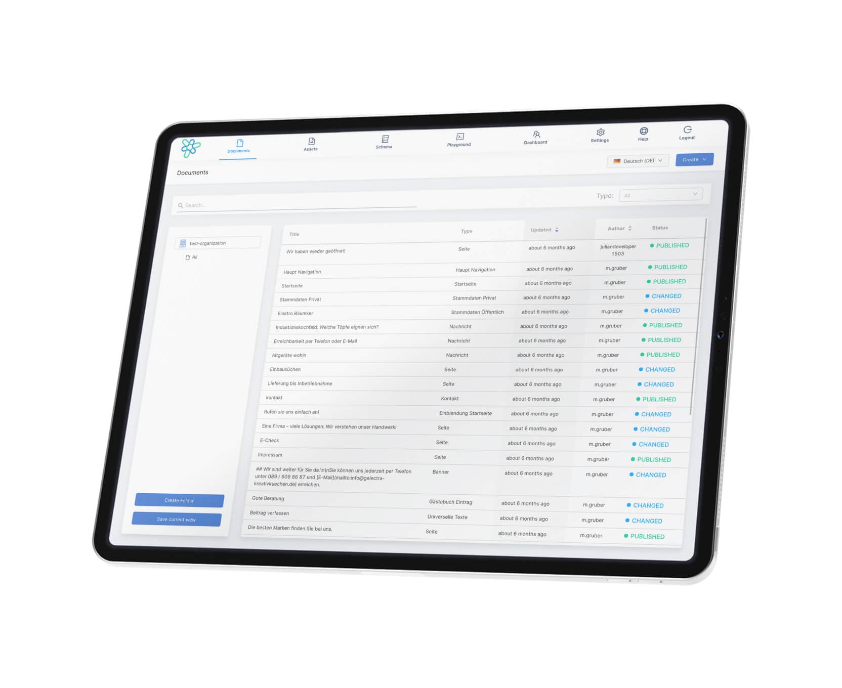 Documents overview dashboard in content management system