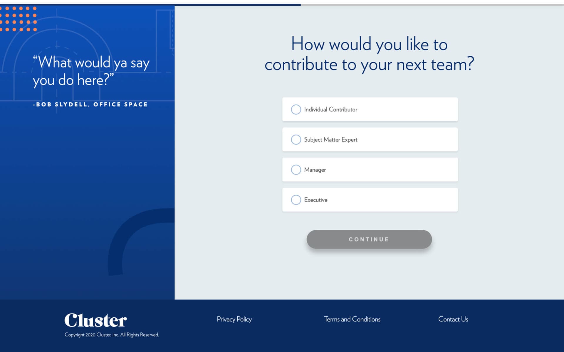 A web form with radio buttons UI