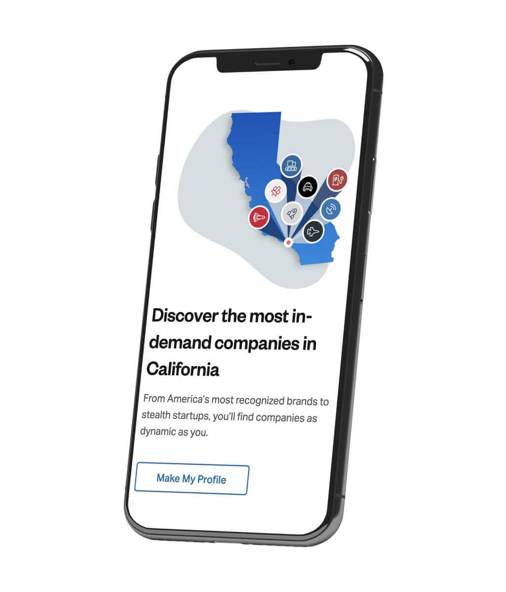 Visual industry map with of California on mobile device