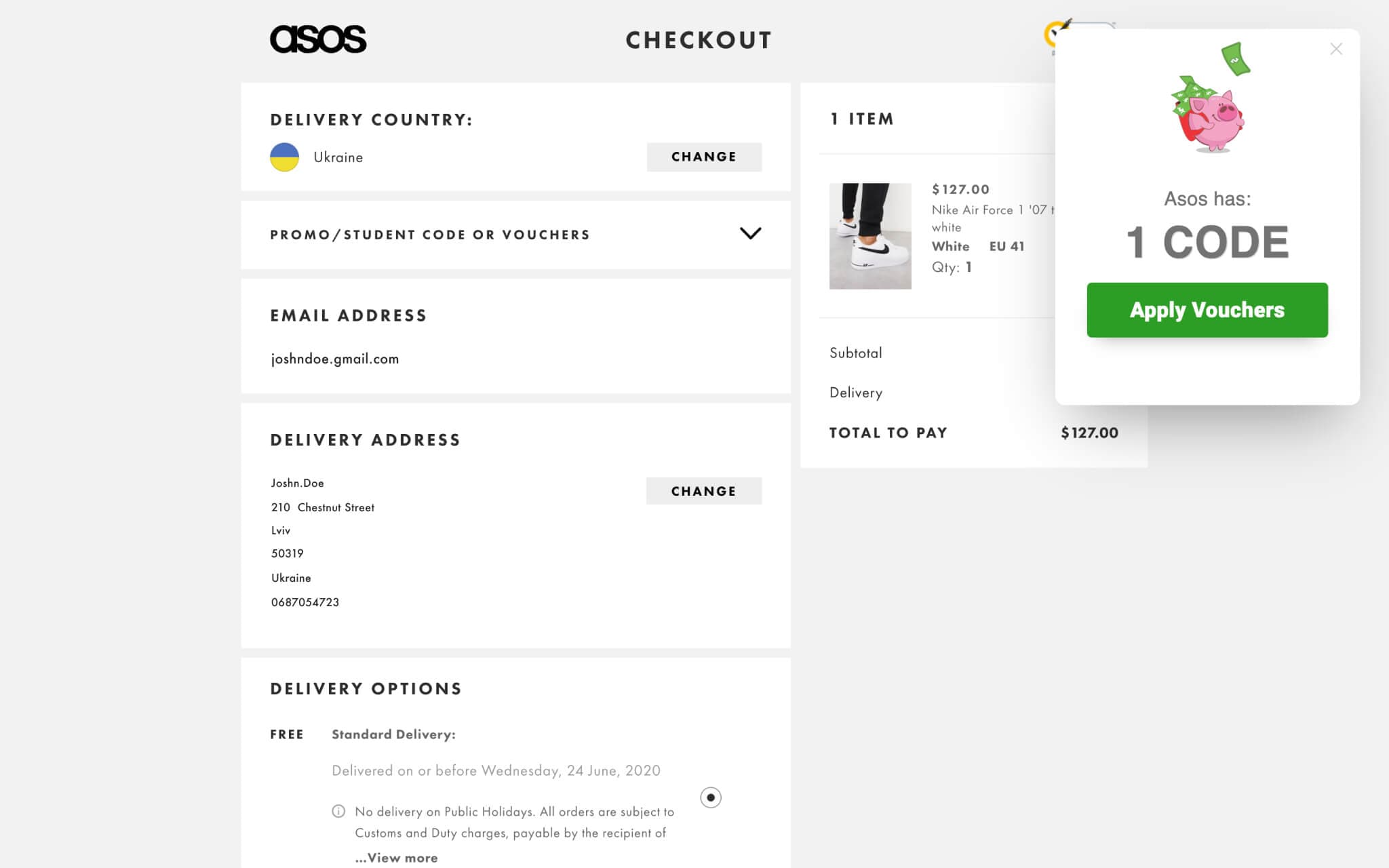 ASOS checkout and Piggy voucher to save money on shopping