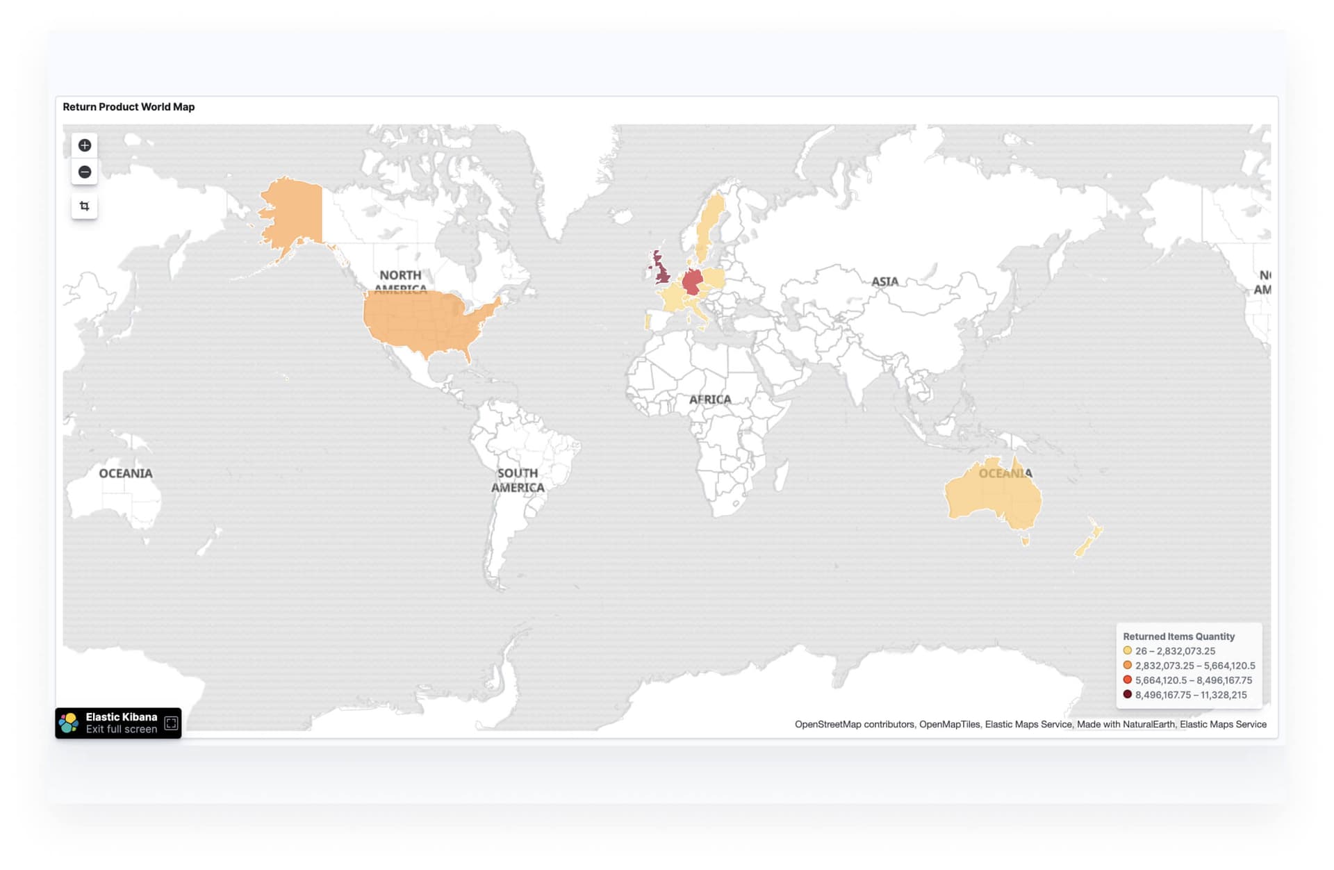 E-commerce returns quantity represented by world map