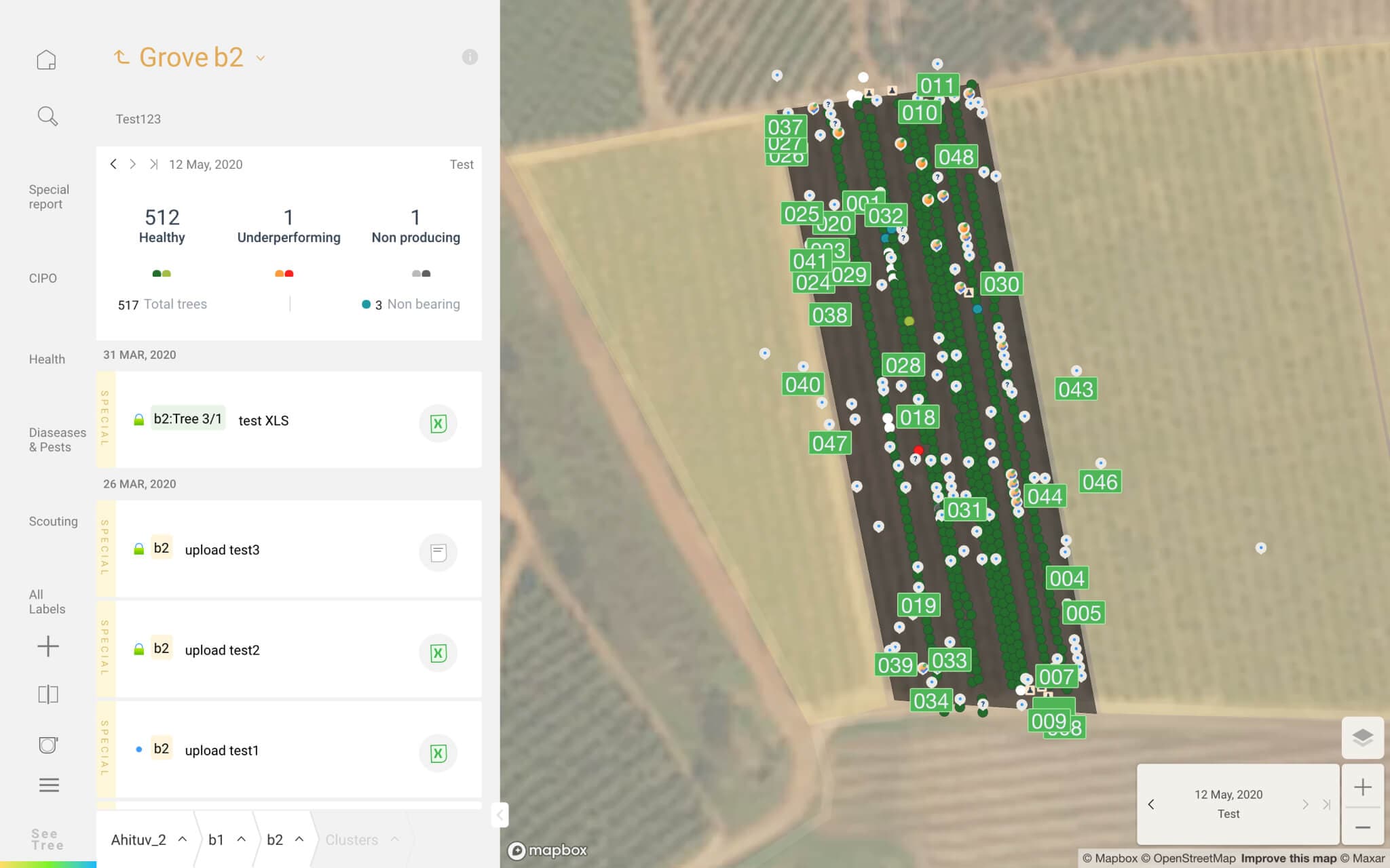 Analytics of orchard performance represented by plotted map