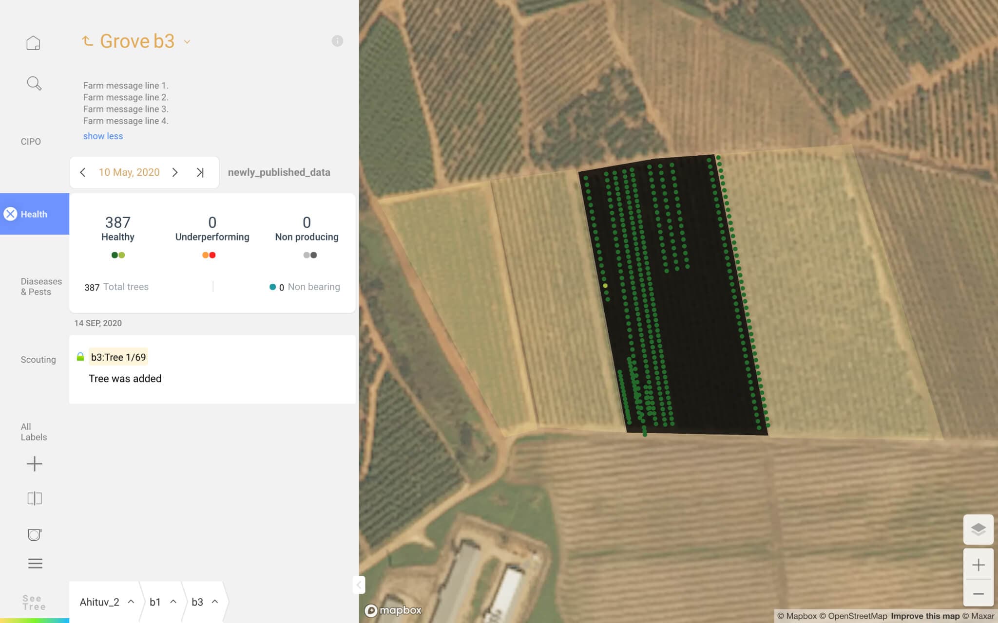 Application for tracking health of fruit-bearing plants