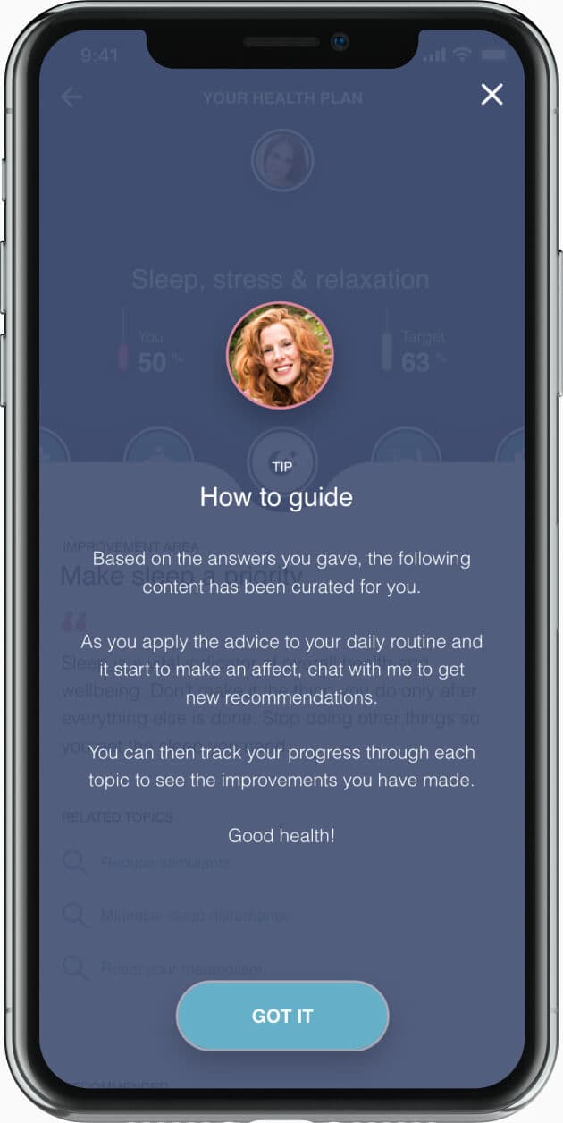 Mobile app with personalized tips for health improvement