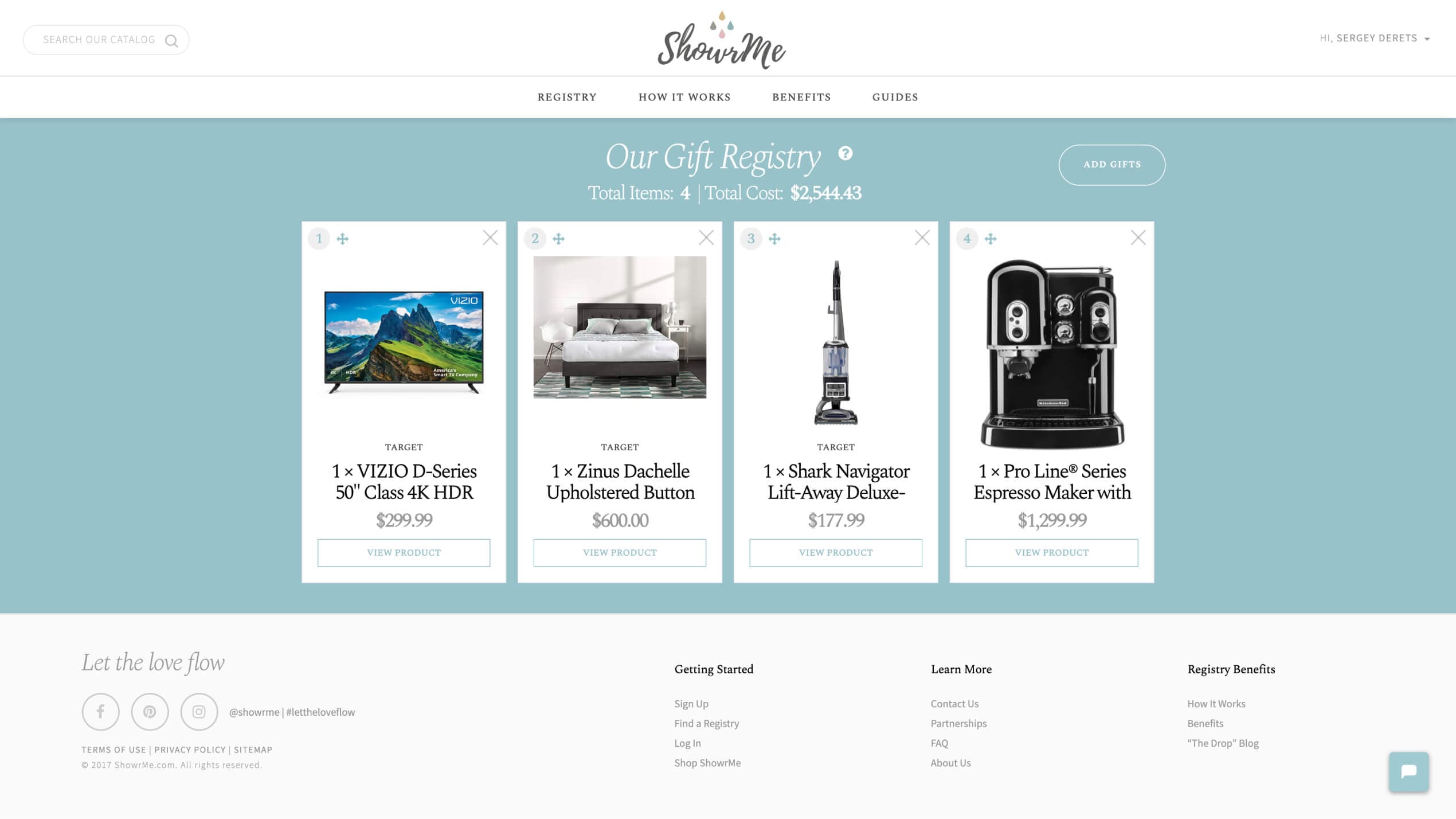 Design for a web gift registry