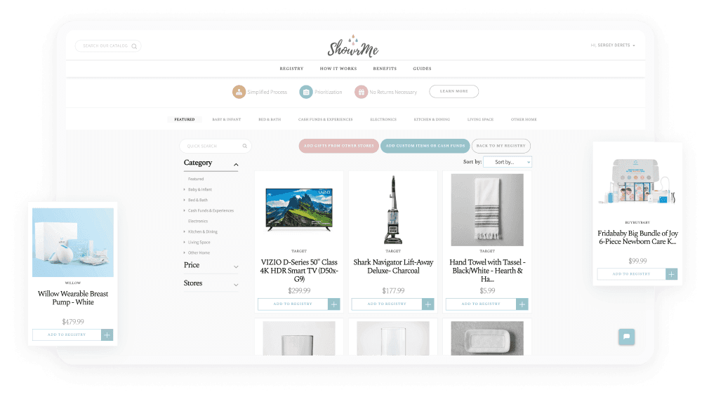 Web application with gift registry service