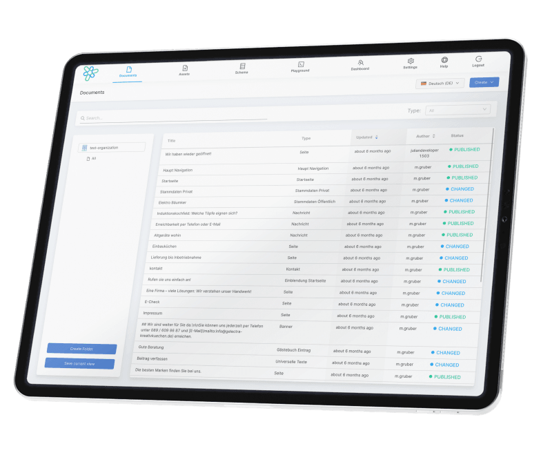 Documents overview dashboard in content management system