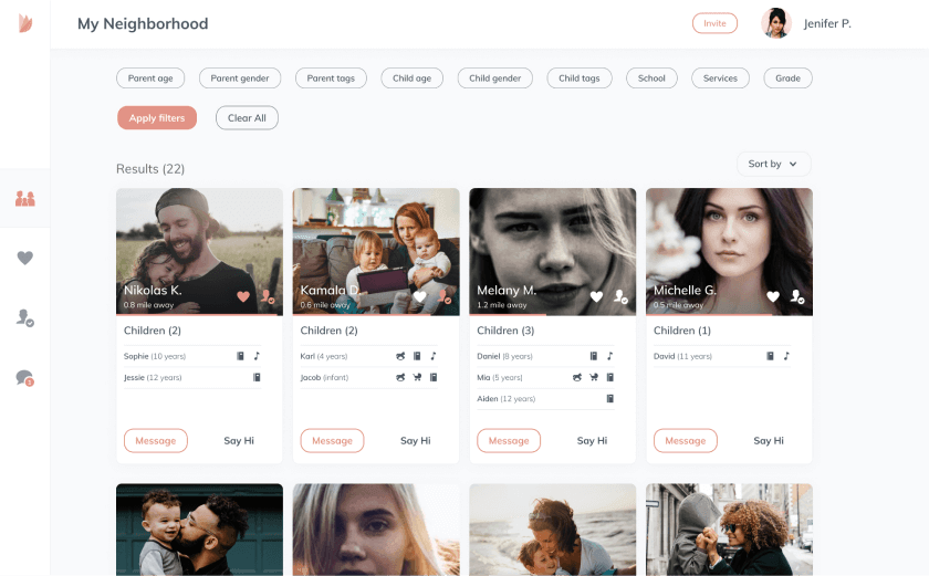 Filtered search result for profiles of parents in the neighborhood