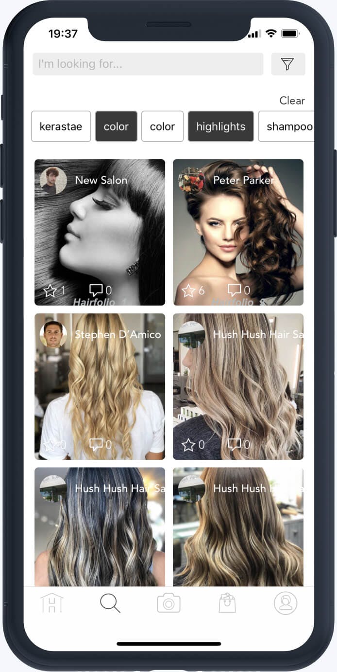 Mobile feed with posts of women's hair styles