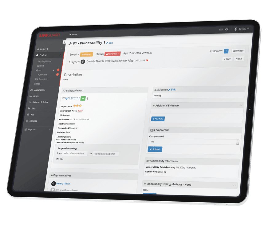 Network vulnerability dashboard