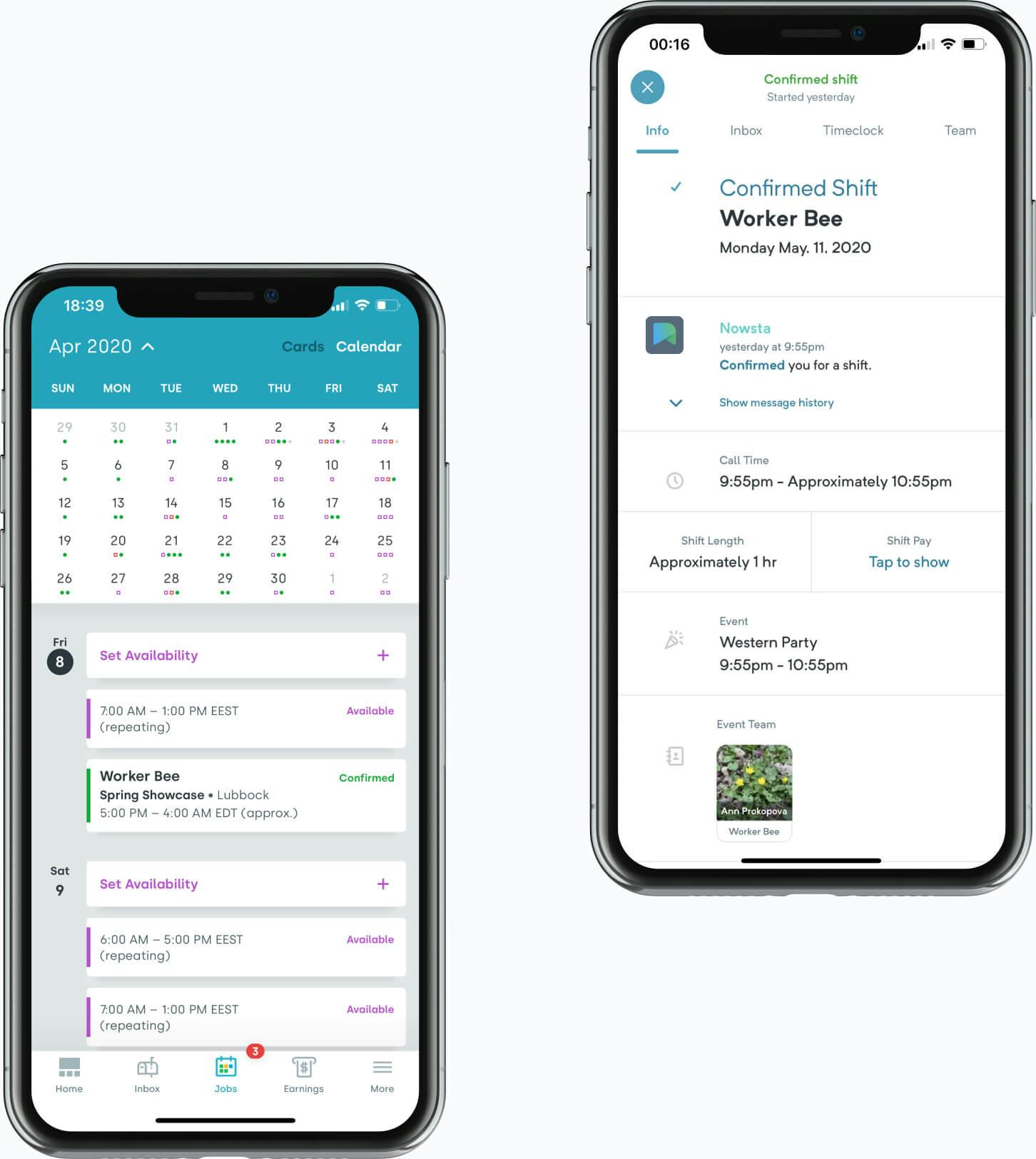 Mobile UI for calendar with upcoming worker shifts
