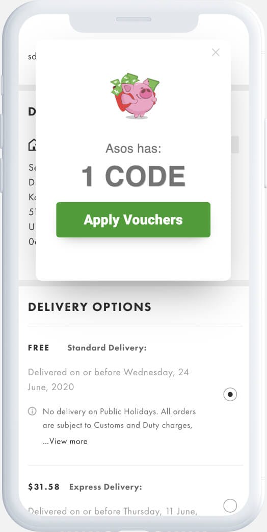 ASOS checkout and Piggy voucher to save money on shopping