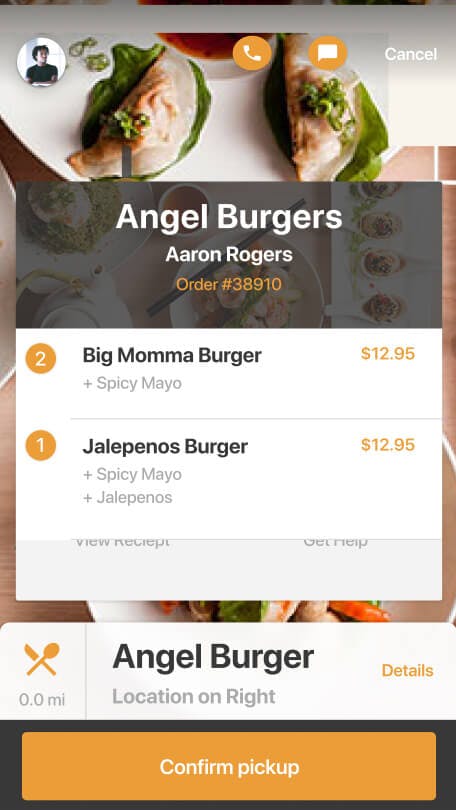 Courier interface in food delivery app