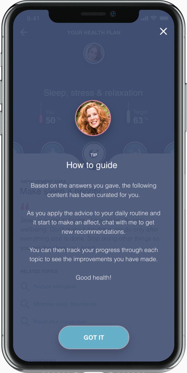 Mobile app with personalized tips for health improvement