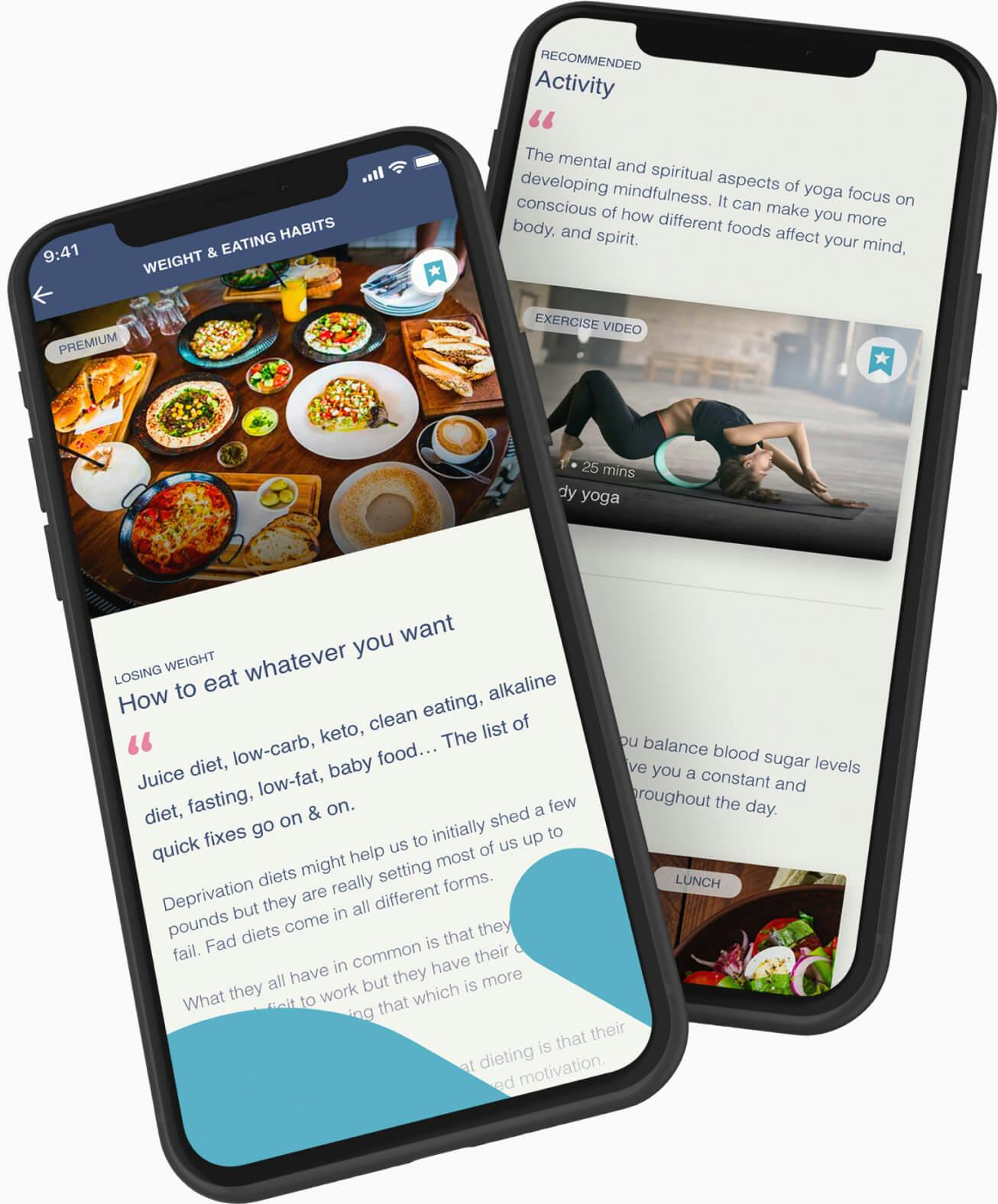 Recommended articles on eating habits inside a health app